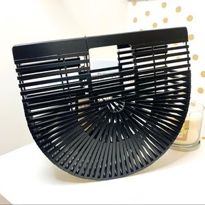SOLD NastyGal black wooden basket purse.